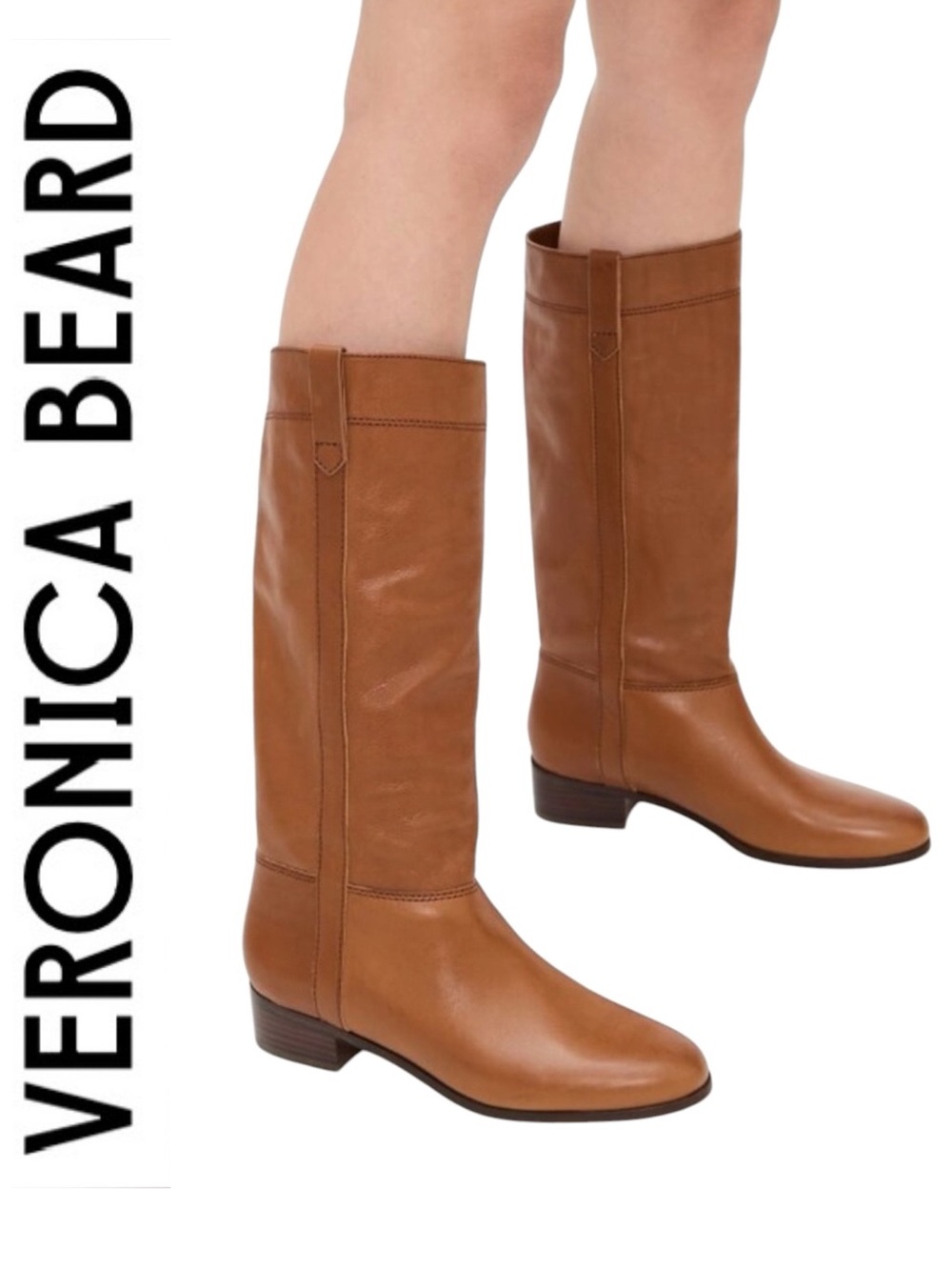 New VERONICA BEARD Dwyer Tall Leather Boots Caramel Brown Wide Calf 8.5 Italy